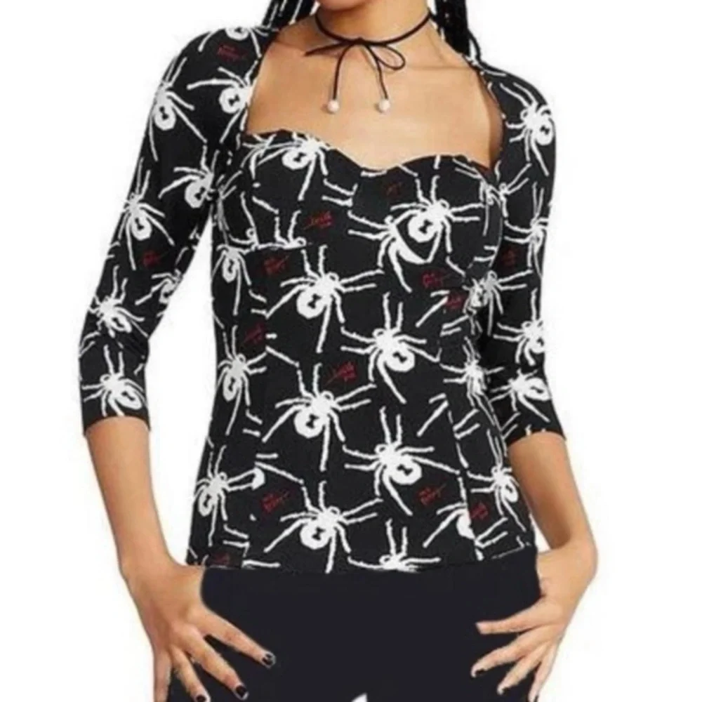 Betsey Johnson Spider Print Gothic Punk Bodycon Top Black White Bra Top 🕷️